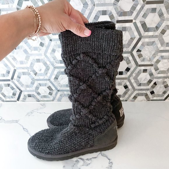 UGG CLASSIC TALL ARGYLE KNIT BOOTS - DARK GREY - Picture 1 of 7
